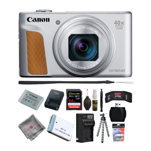 Canon PowerShot SX740 HS Digital Camera - Silver - 64GB Accessory PKG