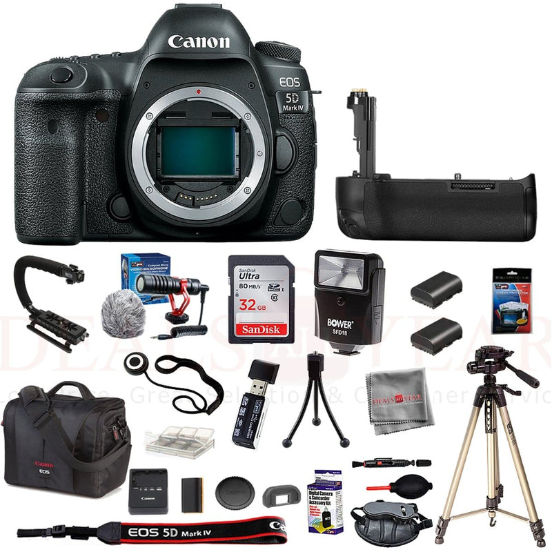 Canon EOS 5D Mark IV Camera Body Pro Bundle 32GB Mic Tripod Battery Grip Kit