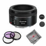 Canon 50mm f/1.8 STM Lens + 3pc 49mm Filter Kit + Cleaning cloth