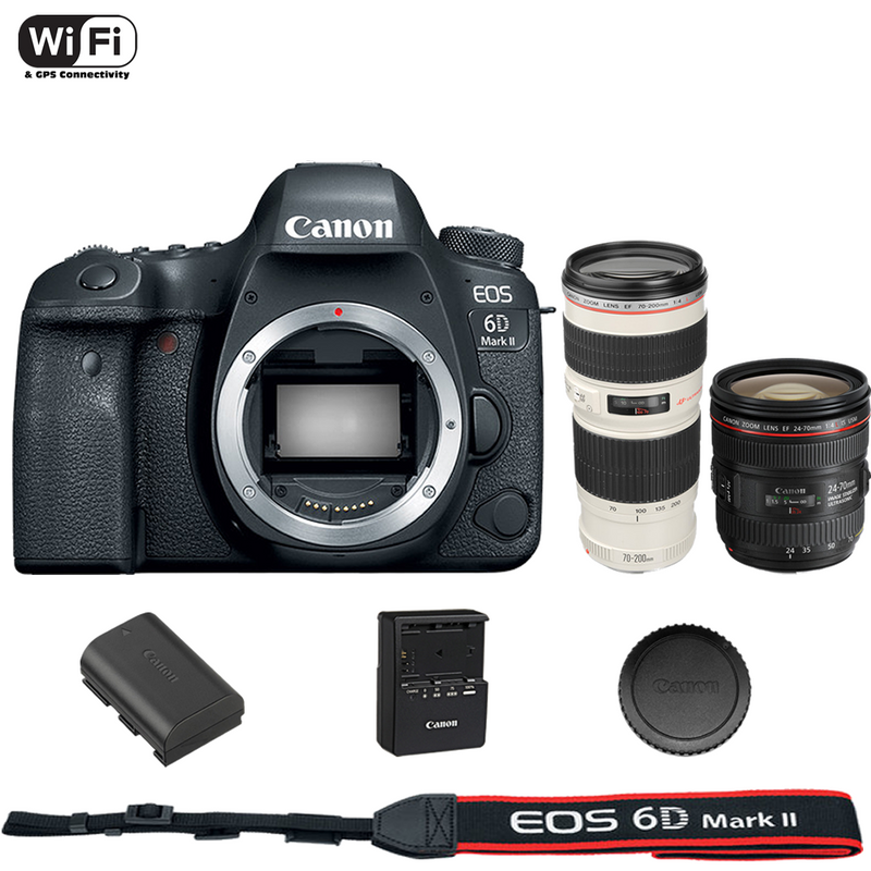 Canon EOS 6D Mark II DSLR Camera Body + 24-70mm f/4L IS USM + 70-200mm f/4L USM