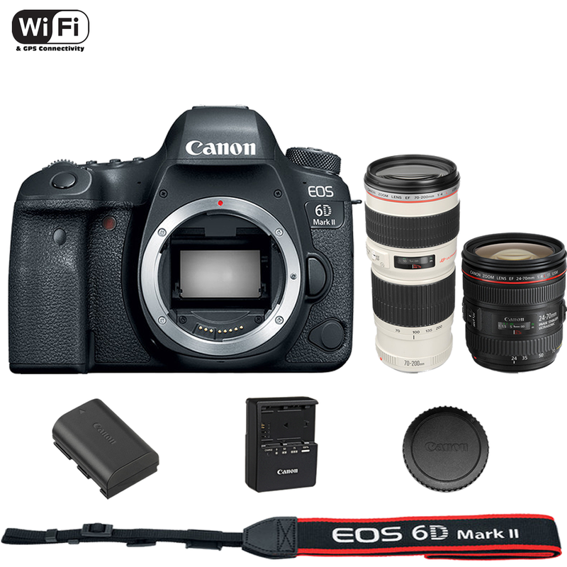 Canon EOS 6D Mark II DSLR Camera Body + 24-70mm f/4L IS USM + EF 70-200mm f/4L