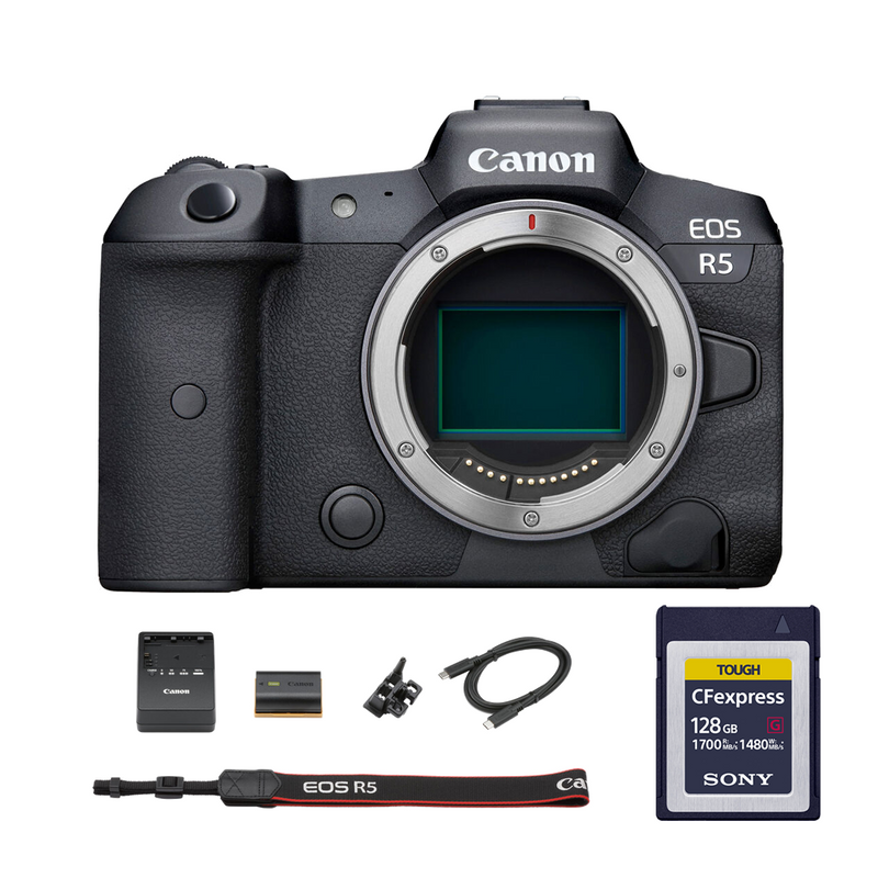 Canon EOS R5 Mirrorless Camera with Sony 128GB CFexpress B TOUGH Memory