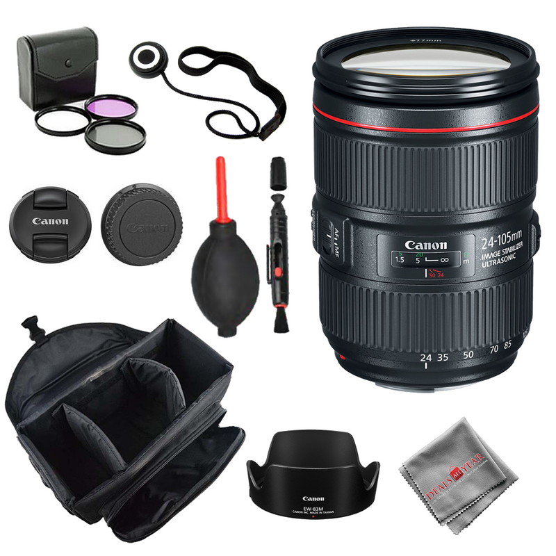 Canon EF 24-105mm f/4L IS II USM Lens + Bag Cleaner 3pc Filter Kit Cap Keeper