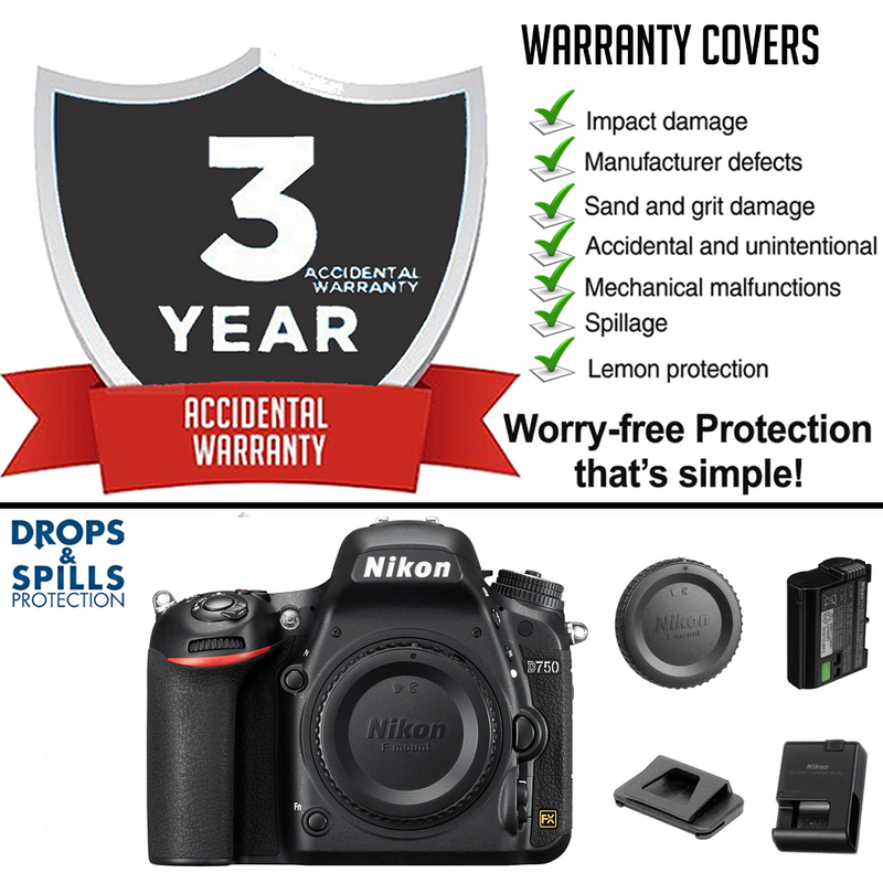 Nikon D750 24.3 MP Digital Camera Body w/ 3yr Accidental Warranty